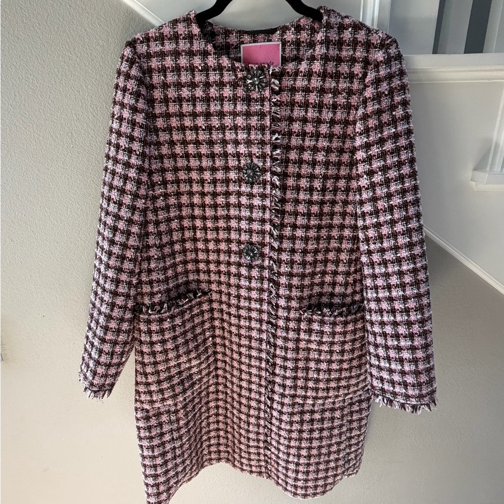 kate spade Pink and Black Tweed Long Blazer Jacket